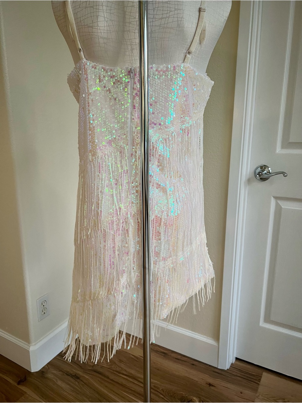 Iridescent Sequin Flapper Dress | Adult M | Gatsby Costume | Asymmetrical Fringe - Picture 6 of 14